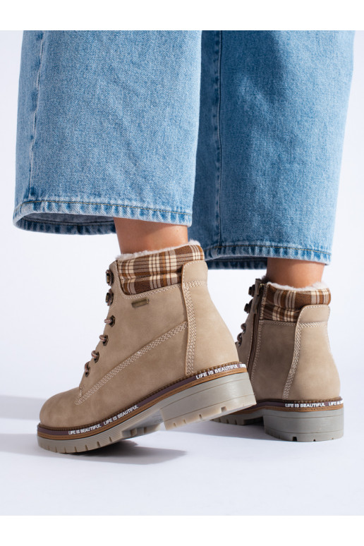 Dámské béžové traperky z ekologické kůže