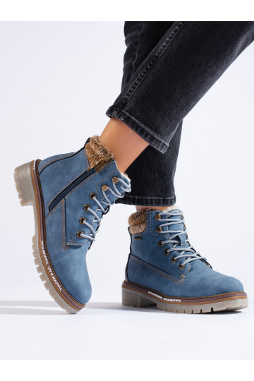 Dámské modré traperky z ekologické kůže 2