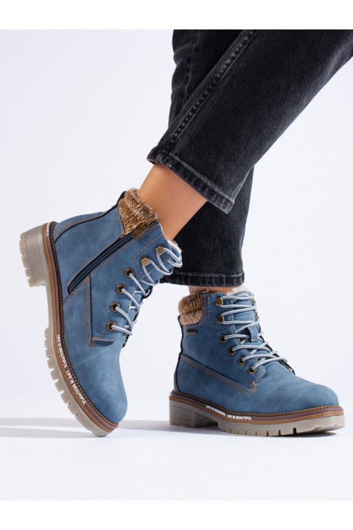 Dámské modré traperky z ekologické kůže