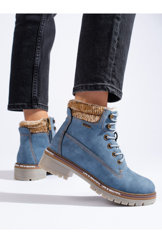 Dámské modré traperky z ekologické kůže