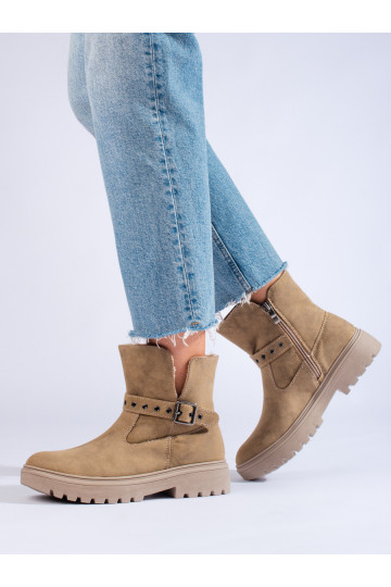 Béžové dámské kozačky z ekologického semiše 2