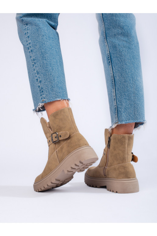 Béžové dámské kozačky z ekologického semiše