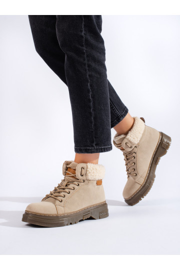 Béžové dámské kotníkové boty s kožešinou 2