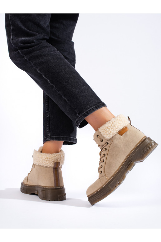 Béžové dámské kotníkové boty s kožešinou