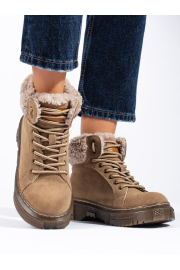 Hnědé dámské traperky s kožešinou