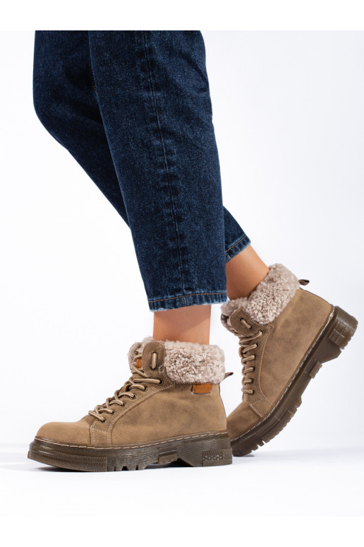 Hnědé dámské traperky s kožešinou