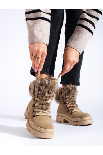 Traperky dámské s kožešinou hnědé 2