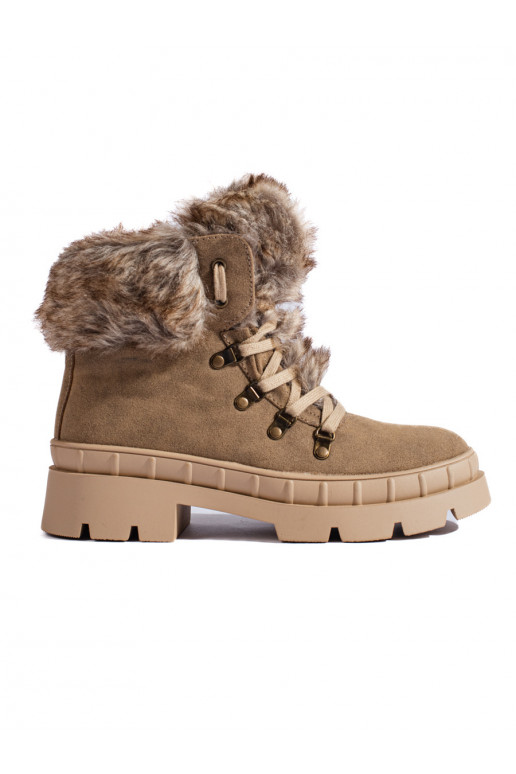 Traperky dámské s kožešinou hnědé