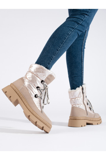 Béžové dámské sněhule s kožíškem