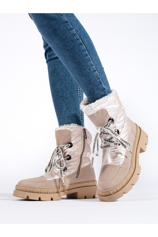 Béžové dámské sněhule s kožíškem