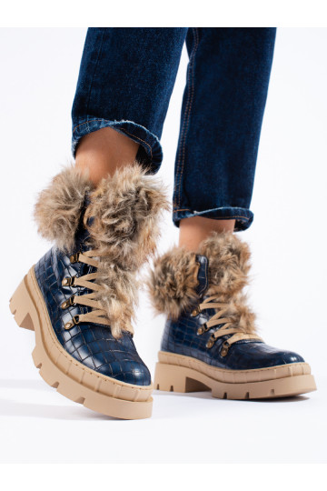 Traperky dámské s kožešinou modré 2