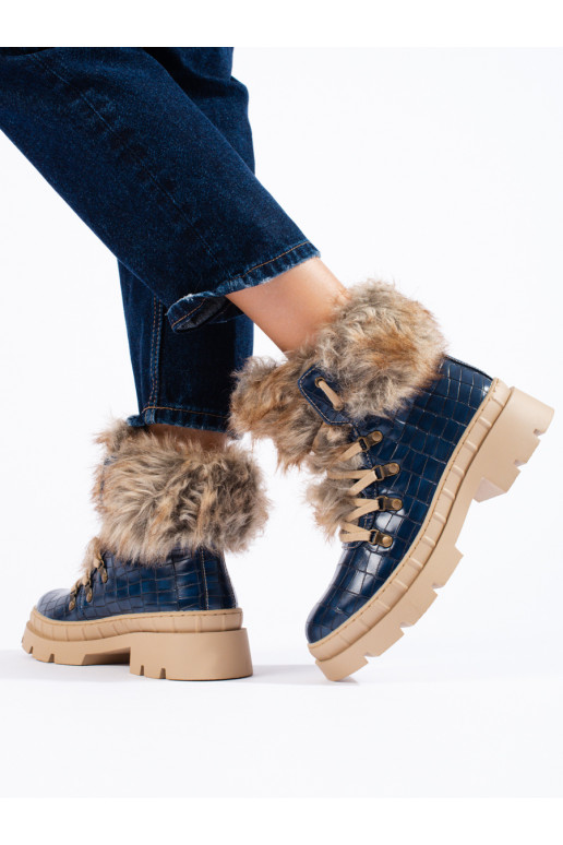 Traperky dámské s kožešinou modré