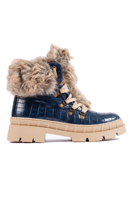Traperky dámské s kožešinou modré