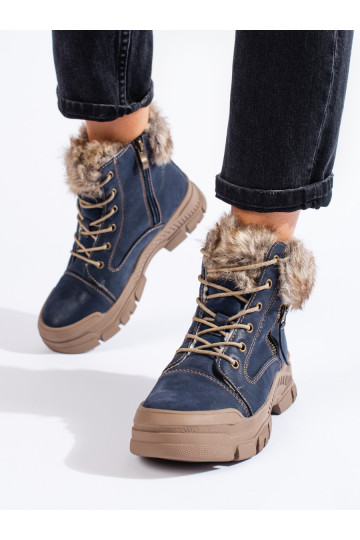 Modré dámské kozačky s kožíškem 2