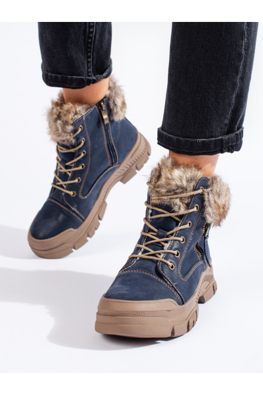 Modré dámské kozačky s kožíškem