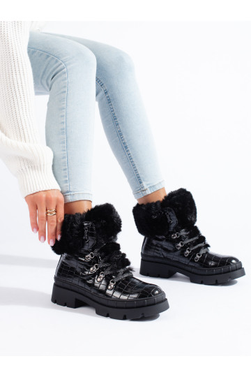 Traperky dámské s kožešinou černé 2