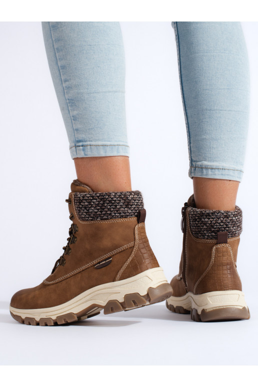 Dámské hnědí traperky na platformě