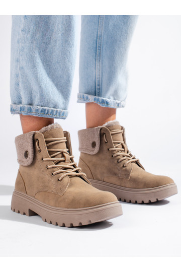 Béžové dámské traperky zateplené kožešinou