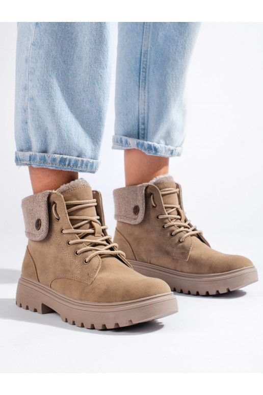 Béžové dámské traperky zateplené kožešinou