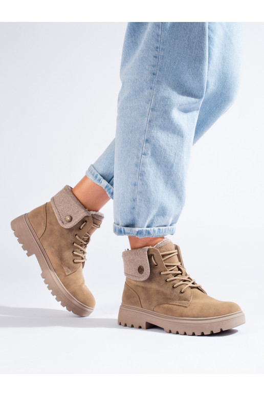 Béžové dámské traperky zateplené kožešinou
