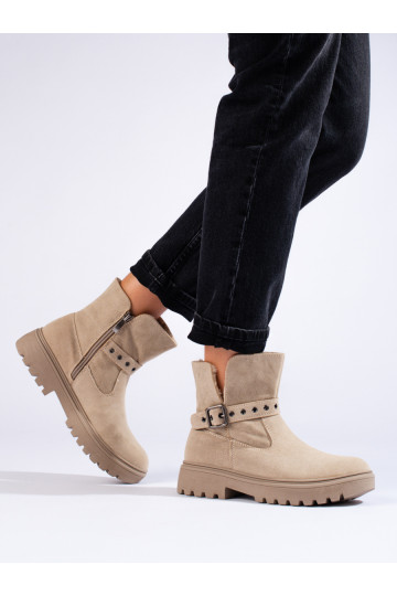 Béžové dámské kozačky z ekologického semiše 2