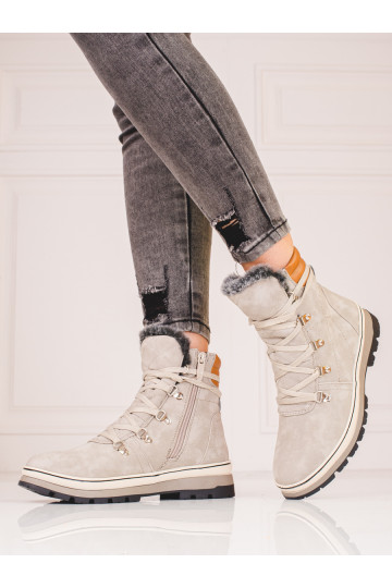 Dámské šedé traperky se zateplením 2