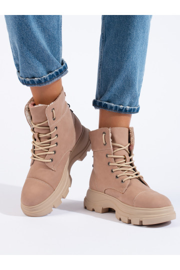 Dámské traperky na platformě růžové