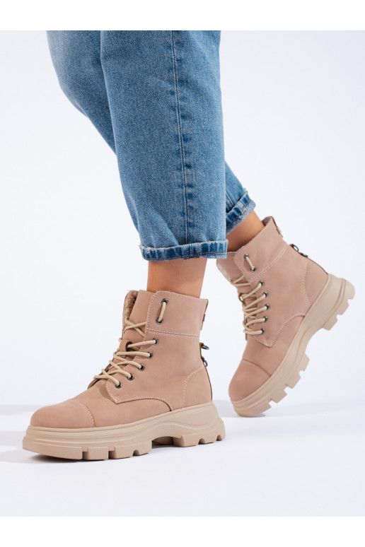 Dámské traperky na platformě růžové