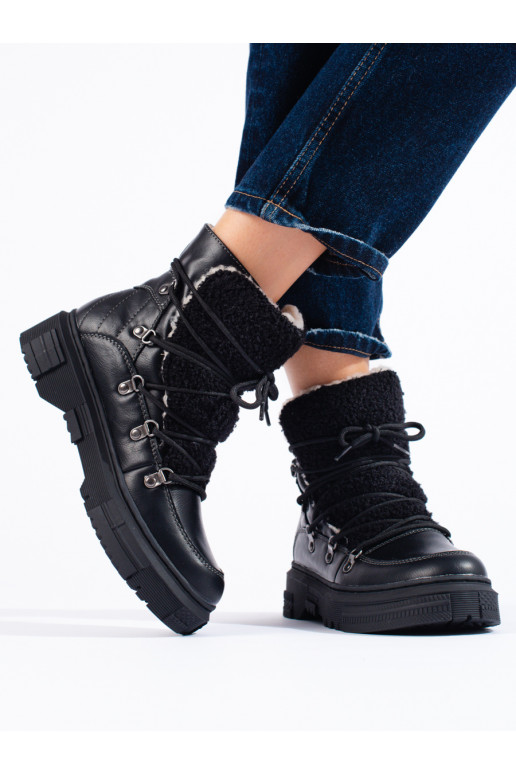 Černé sněhule dámské s kožešinou