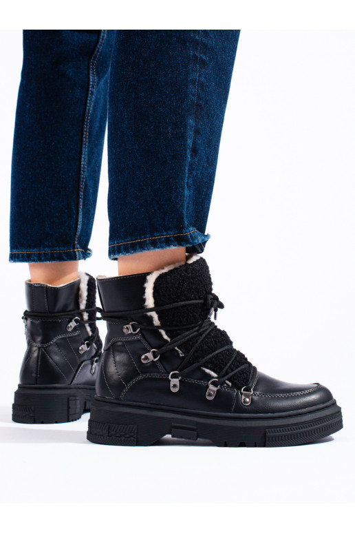 Černé sněhule dámské s kožešinou