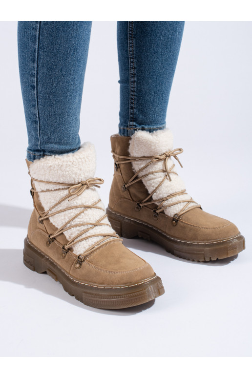 Hnědé sněhule dámské s kožešinou