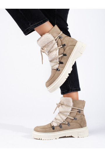 Béžové sněhule dámské s kožešinou 2