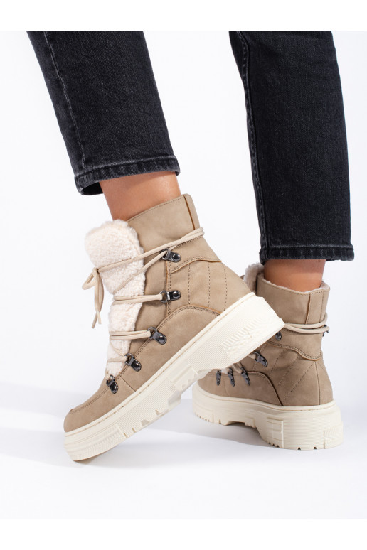 Béžové sněhule dámské s kožešinou