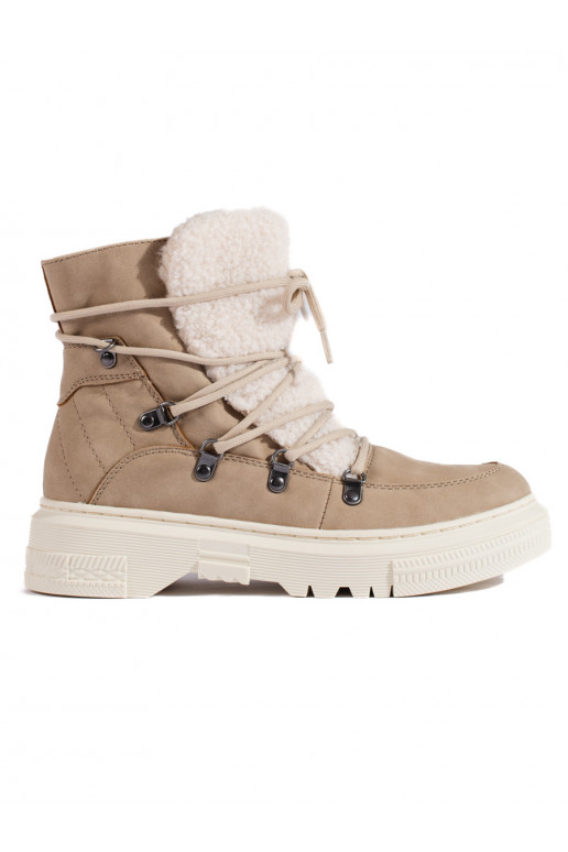 Béžové sněhule dámské s kožešinou