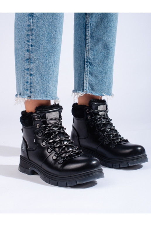 Černé traperky z eko kůže