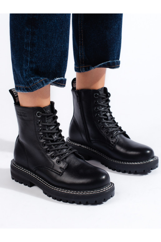 Černé šněrovací boty dámské BIG STAR KK274538