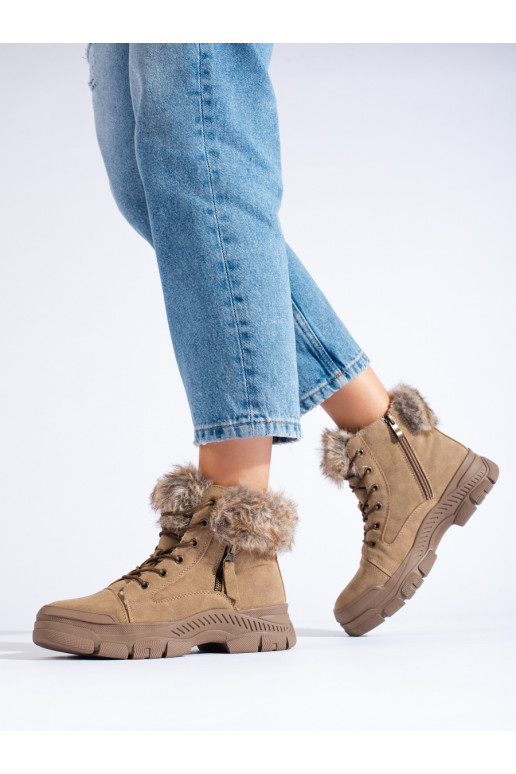 Hnědé dámské kotníkové boty s kožíškem