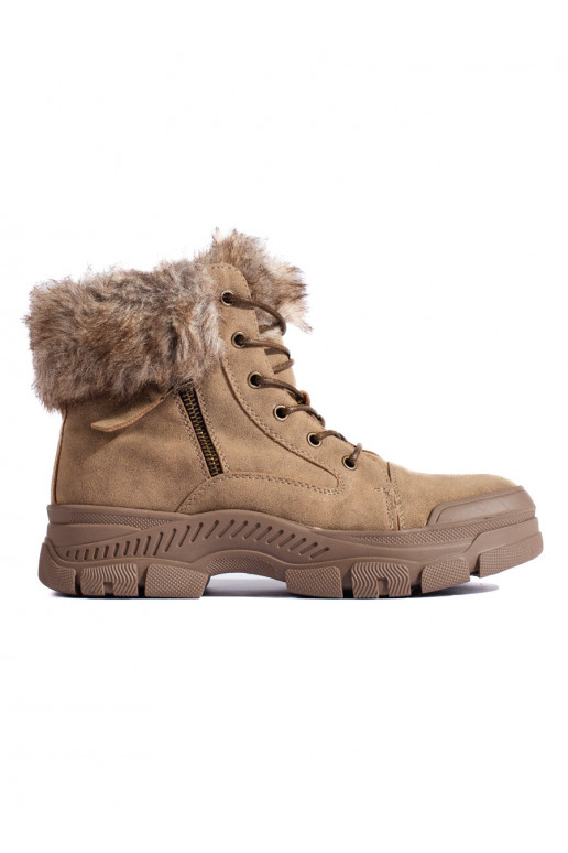 Hnědé dámské kotníkové boty s kožíškem