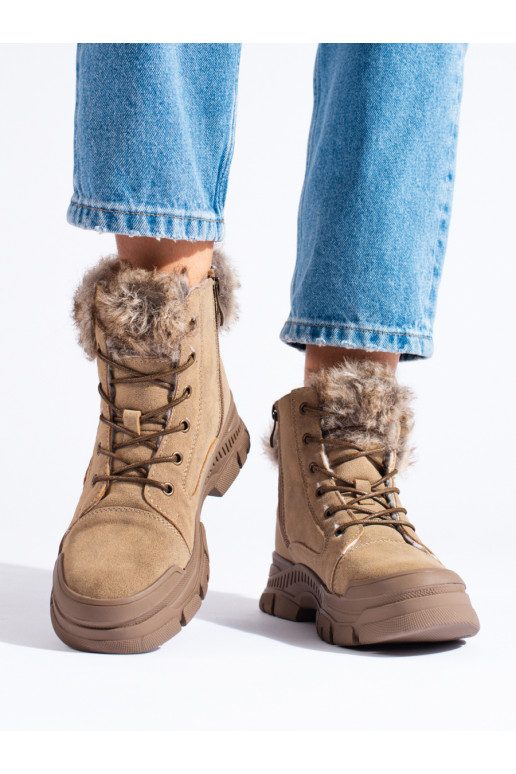 Hnědé dámské kotníkové boty s kožíškem