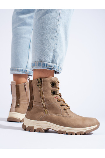 Šněrované dámské trapery s ozdobným zipem