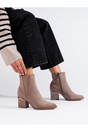Semišové kotníkové dámské boty štibletky tmavě béžové 2