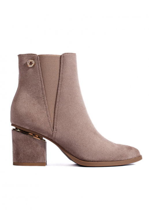 Semišové kotníkové dámské boty štibletky tmavě béžové