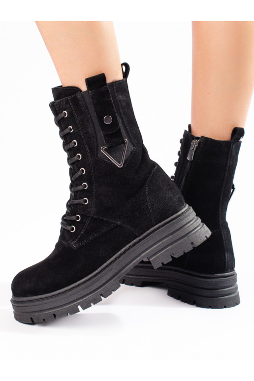 Vysoké dámské traperky z přírodní kůže