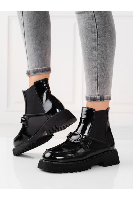 Dámské kožené kozačky na platformě