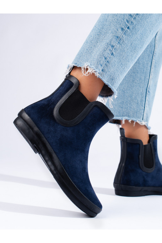 Semišové tmavě modré zateplené holínky Potocki