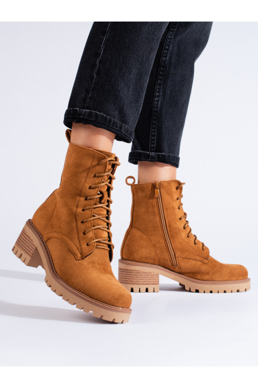 Hnědé kotníkové boty na šněrování dámské