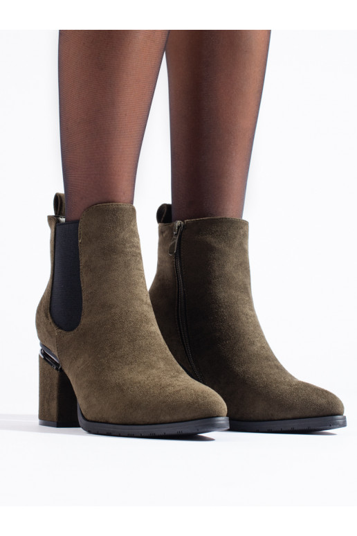 Tmavě zelené semišové štibletky na podpatku Vinceza