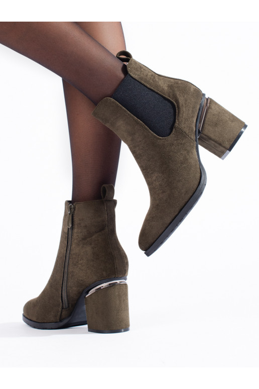 Tmavě zelené semišové štibletky na podpatku Vinceza