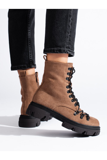 Semišové hnědé workery na vázání Vinceza