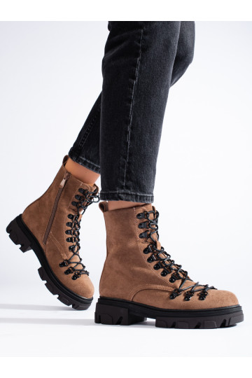 Semišové hnědé workery na vázání Vinceza 2